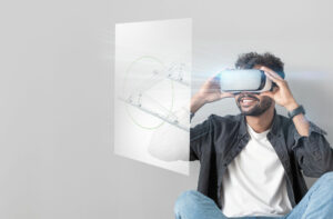 Eine Person erkundet ein 3D-Modell von PMT mit einer VR-Brille.